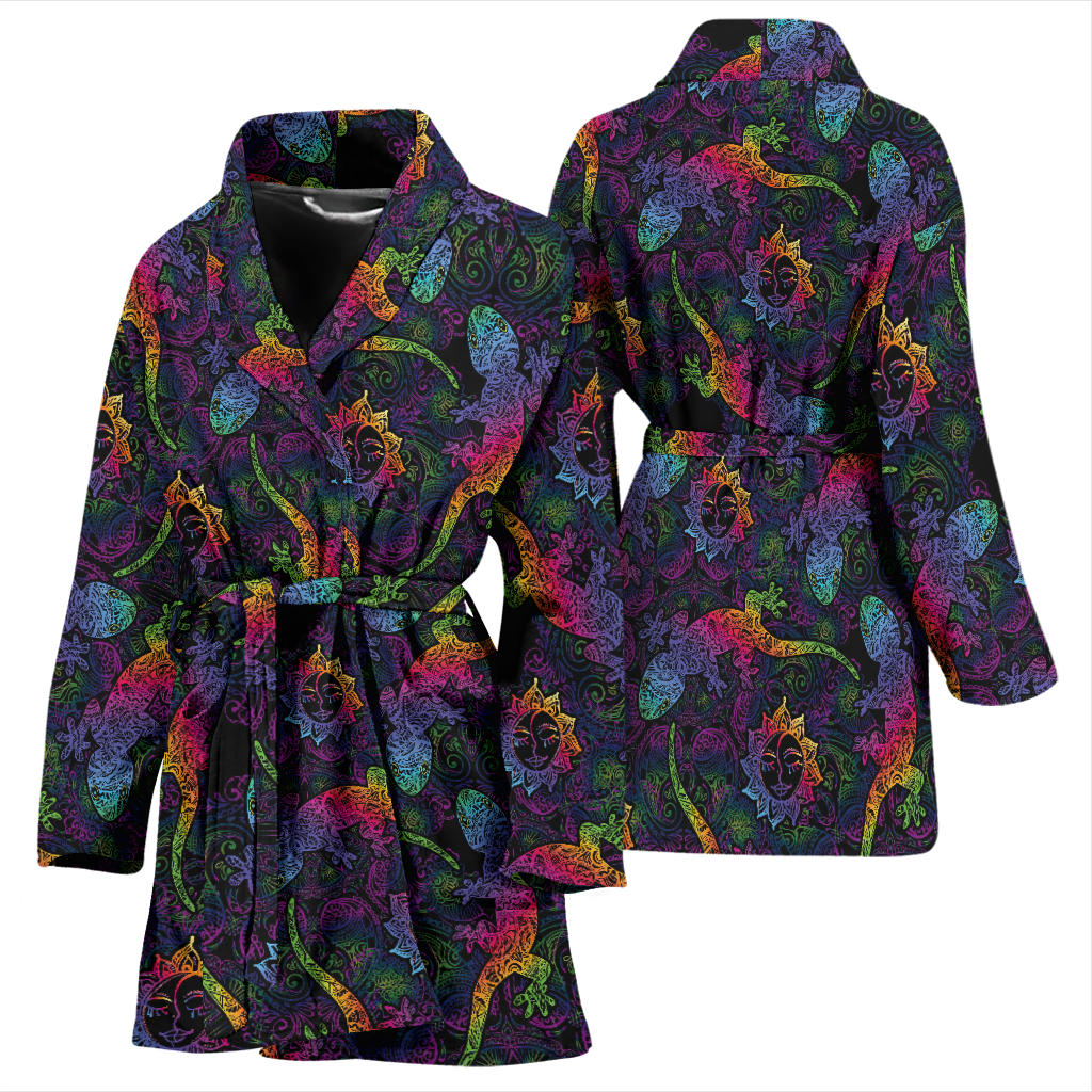 Gecko Rainbow Pattern Print Design 03 Women Bathrobe