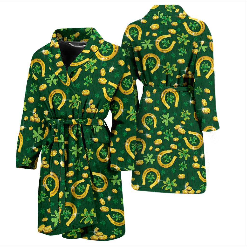 Shamrock Horse Shoes Saint Patrick's Day Print Design LKS307 Men Bathrobe