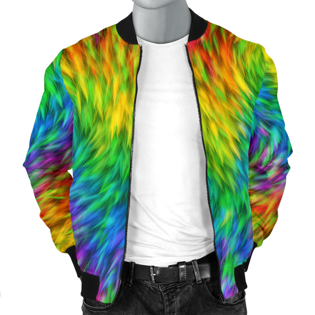 Rainbow Fur Design Print Men Bomber Jacket