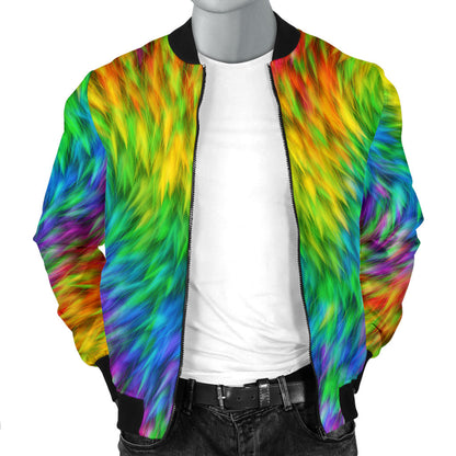 Rainbow Fur Design Print Men Bomber Jacket