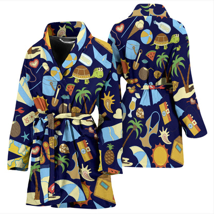 Beach Themed Pattern Print Design 04 Women Bathrobe