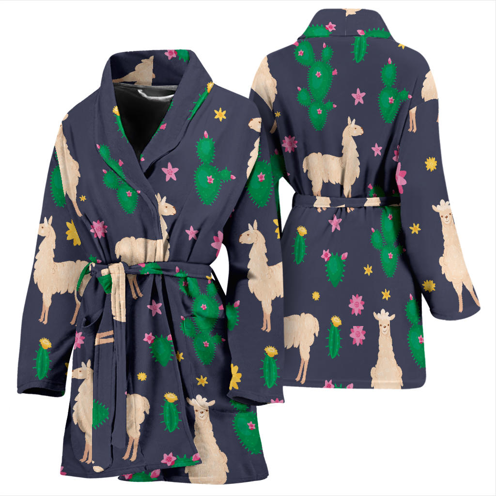 Llama Cactus Pattern Print Design 012 Women Bathrobe