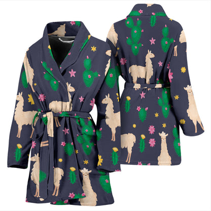 Llama Cactus Pattern Print Design 012 Women Bathrobe