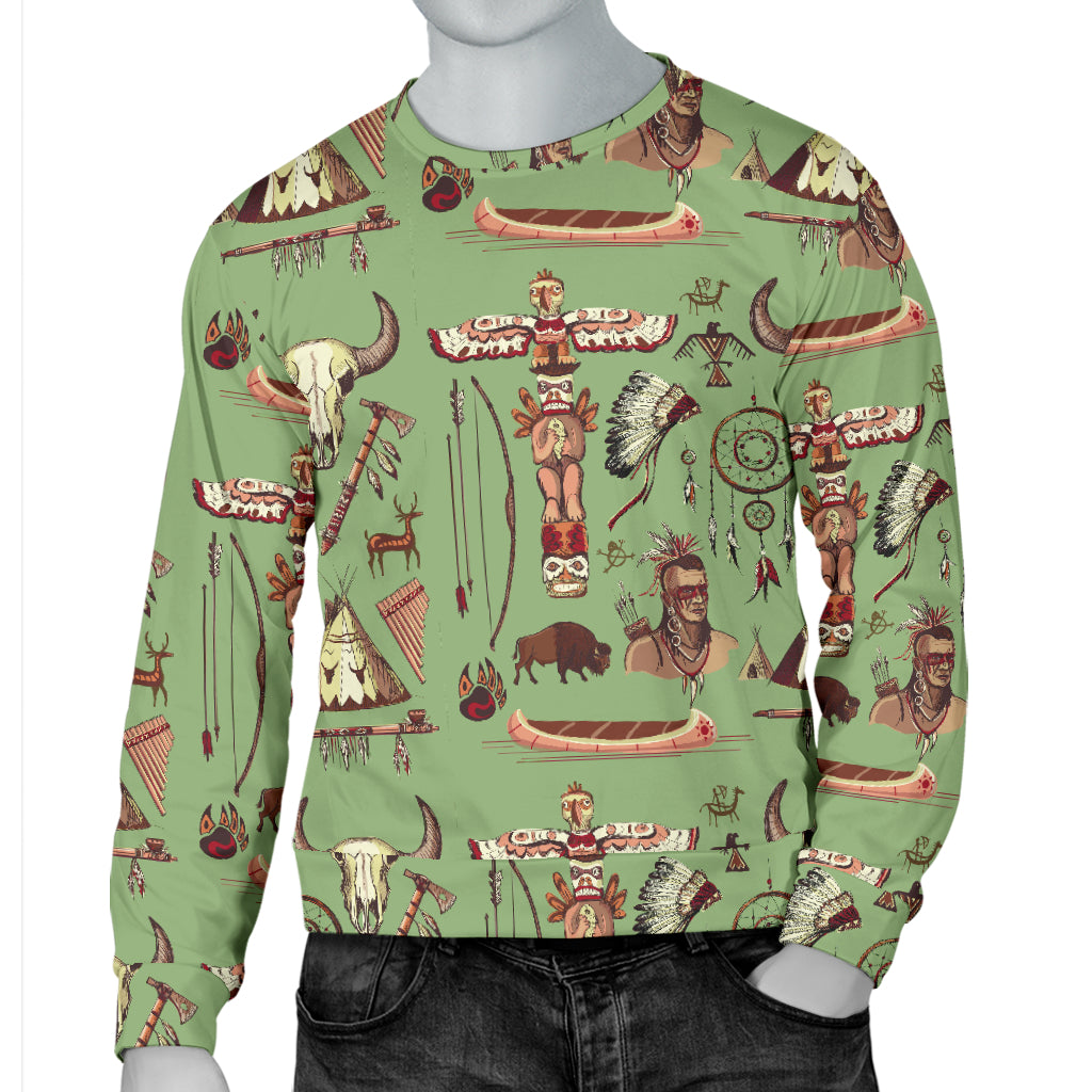 Native Indian Themed Design Print Men Long Sleeve Sweatshirt