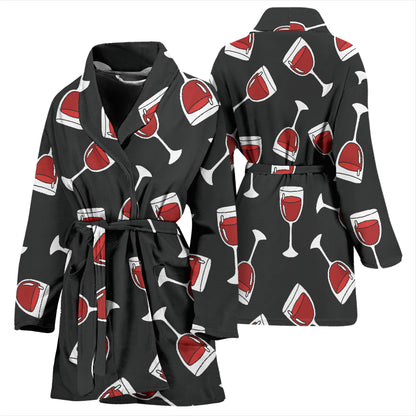 Wine Glass Print Design LKS303 Women Bathrobe
