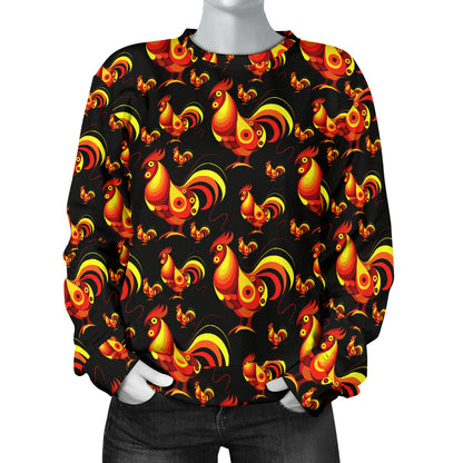 Rooster Print Themed Women Long Sleeve Sweatshirt