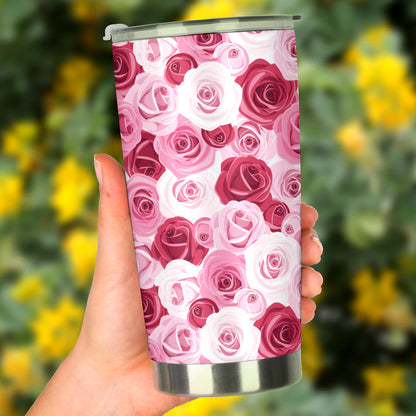 Pink Red Rose Pattern Print Tumbler