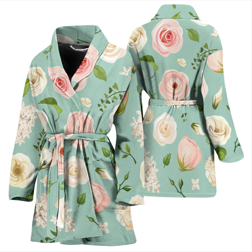 Lisianthus Pattern Print Design 01 Women Bathrobe