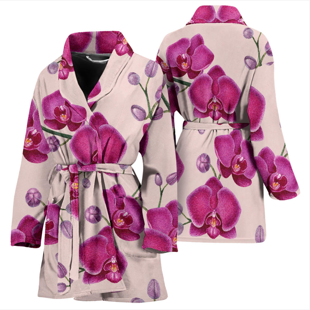 Orchid Pattern Print Design A02 Women Bathrobe