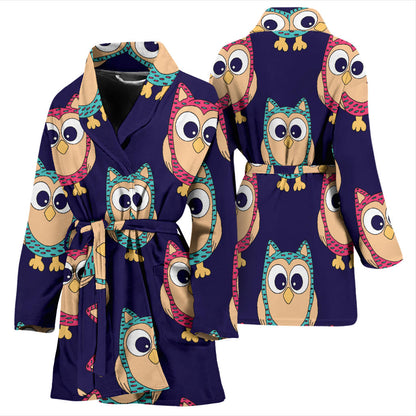 Owl Pattern Print Design A06 Women Bathrobe