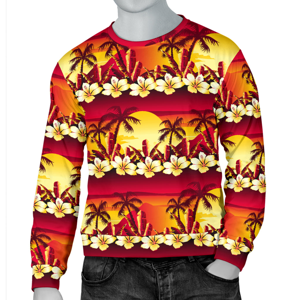 Hawaiian Tropical Sunset Hibiscus Print Men Long Sleeve Sweatshirt