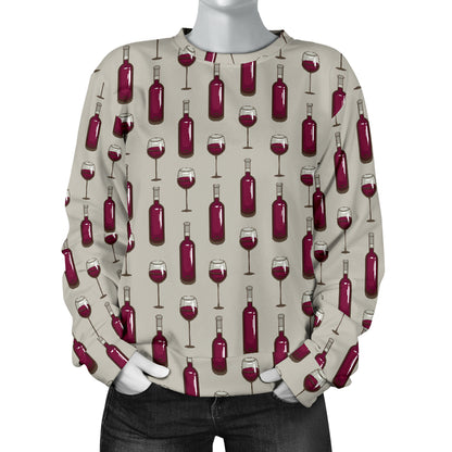 Wine Bottle Pattern Print Women Long Sleeve Sweatshirt