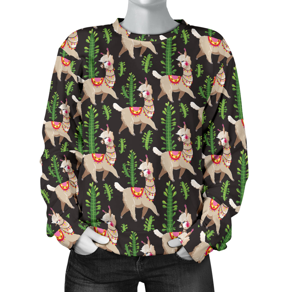 Alpaca Cactus Design Themed Print Women Long Sleeve Sweatshirt