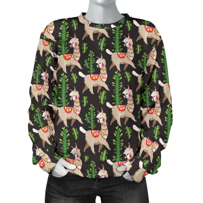 Alpaca Cactus Design Themed Print Women Long Sleeve Sweatshirt