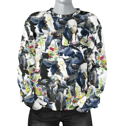 Cow Watercolor Print Pattern Women Long Sleeve Sweatshirt