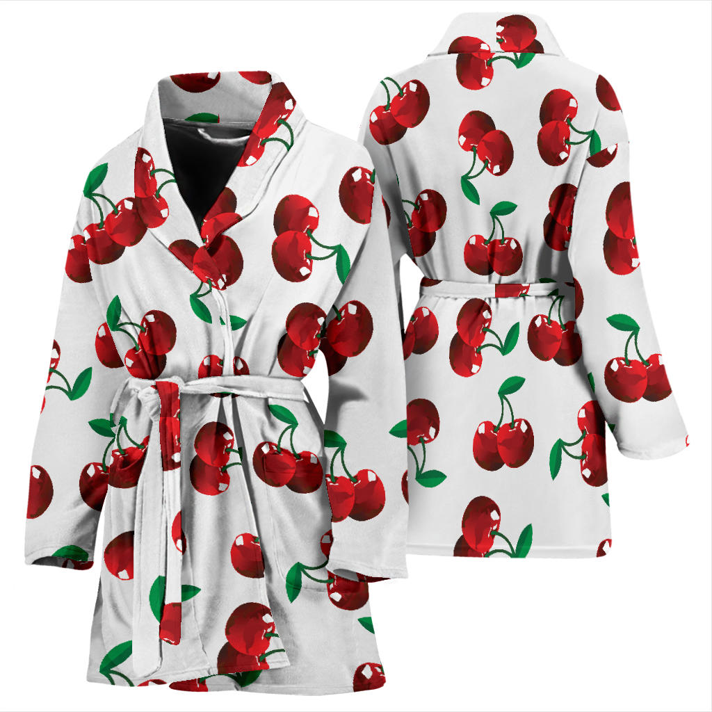 Cherry Pattern Print Design 01 Women Bathrobe