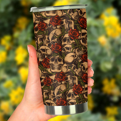 Skull Roses Vintage Design Themed Print Tumbler