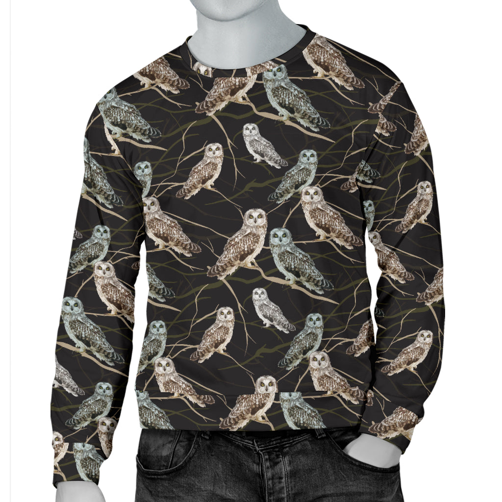 Owl Branch Themed Design Print Men Long Sleeve Sweatshirt