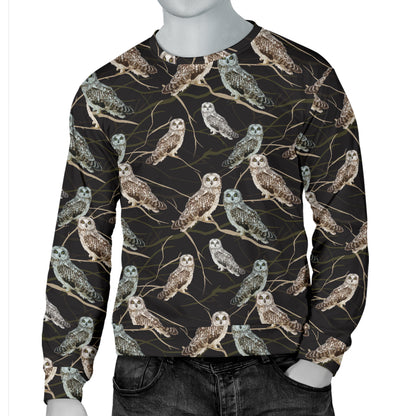 Owl Branch Themed Design Print Men Long Sleeve Sweatshirt