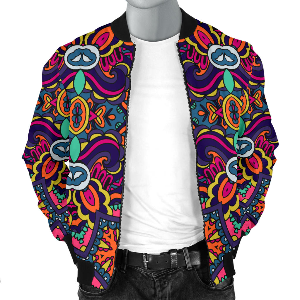 Ethnic Flower Style Print Pattern Men Bomber Jacket