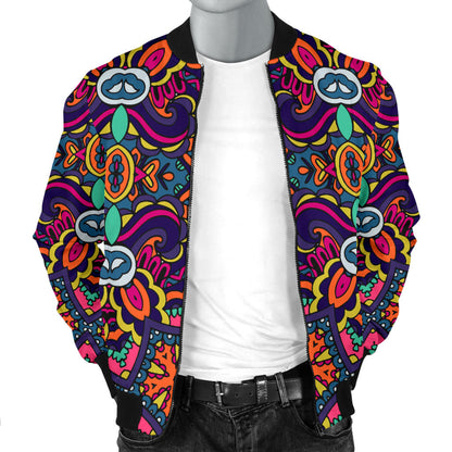 Ethnic Flower Style Print Pattern Men Bomber Jacket