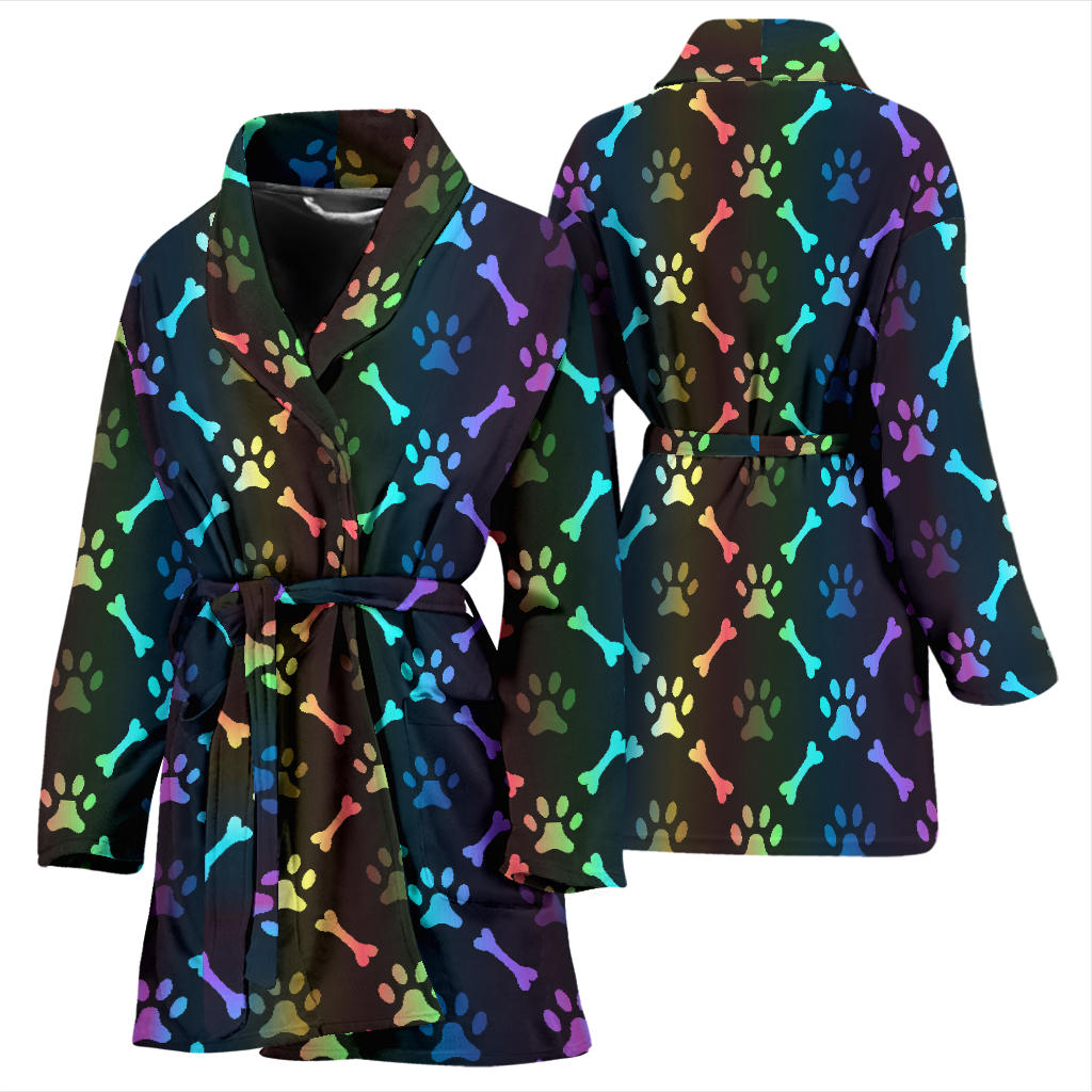 Paw Rainbow Pattern Print Design A01 Women Bathrobe