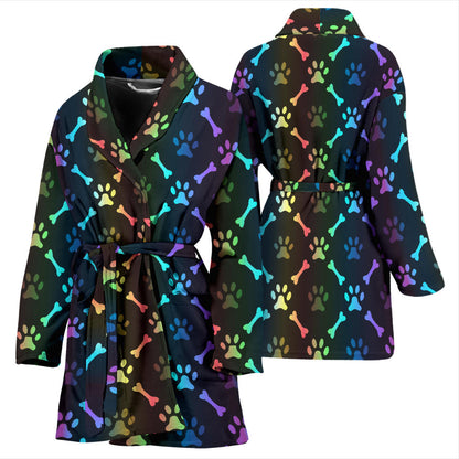 Paw Rainbow Pattern Print Design A01 Women Bathrobe
