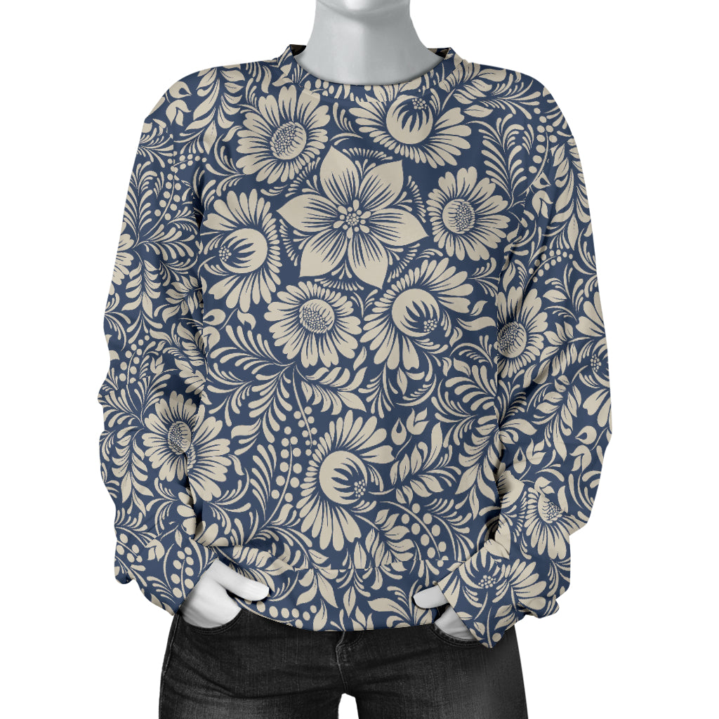 Elegant Floral Print Pattern Women Long Sleeve Sweatshirt