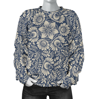 Elegant Floral Print Pattern Women Long Sleeve Sweatshirt