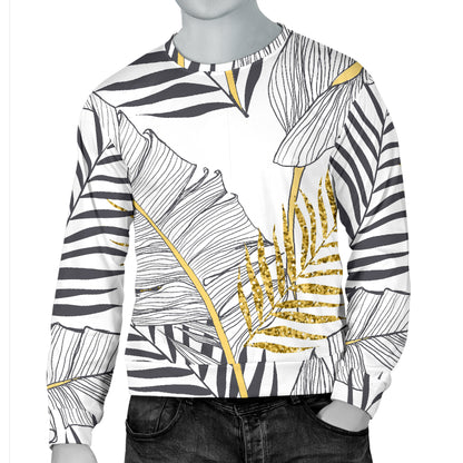 Gold Glitter Tropical Palm Leaves Men Long Sleeve Sweatshirt