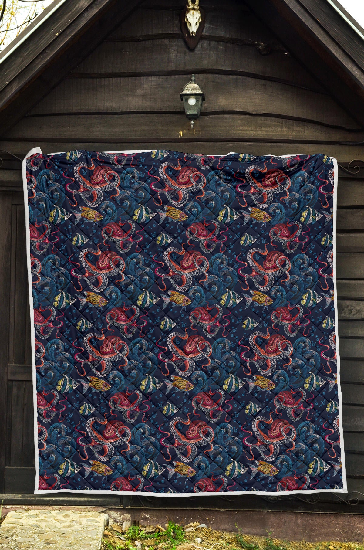 Octopus Deep Sea Print Themed Quilt Bedspread