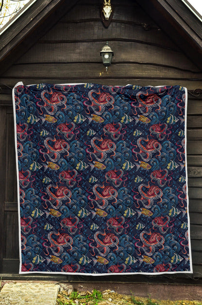 Octopus Deep Sea Print Themed Quilt Bedspread