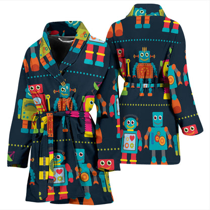 Robot Pattern Print Design A01 Women Bathrobe