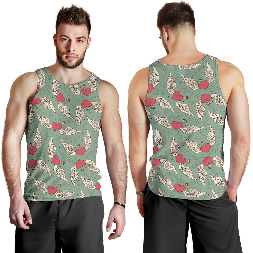 Angel Wings Heart Design Themed Print Men Tank Top