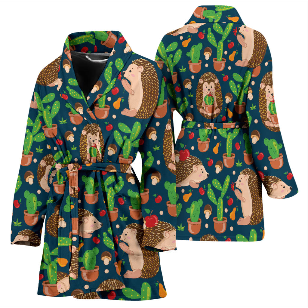 Hedgehog Cactus Pattern Print Design 04 Women Bathrobe