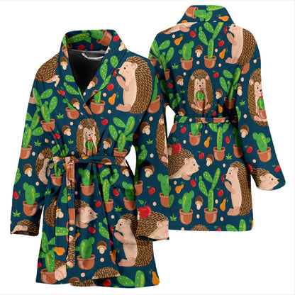 Hedgehog Cactus Pattern Print Design 04 Women Bathrobe