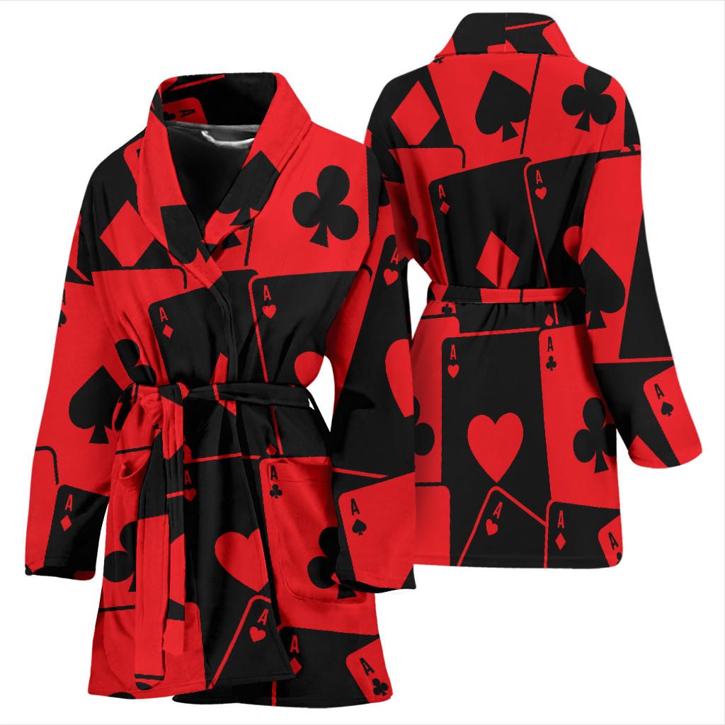 Poker Cards Pattern Print Design A01 Women Bathrobe