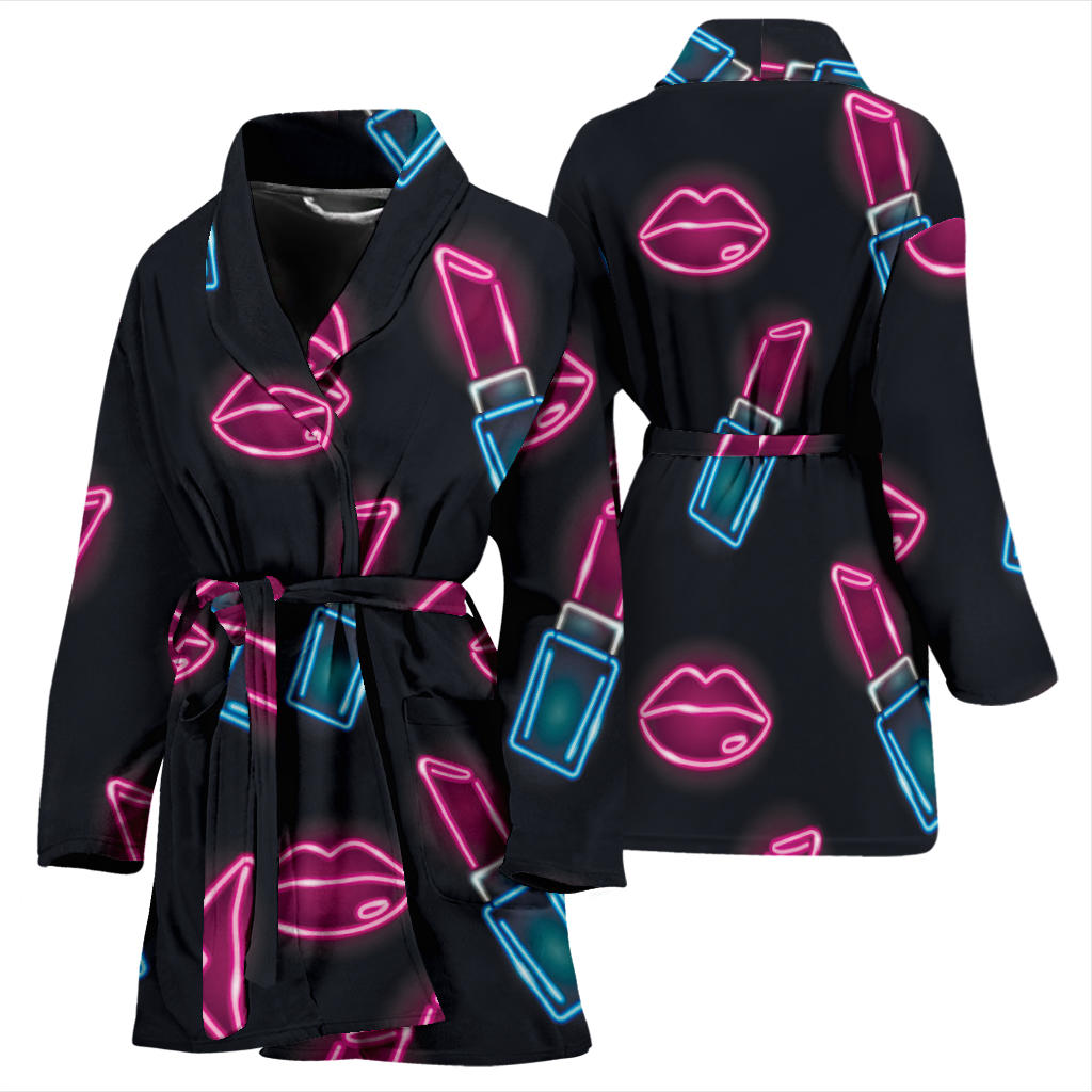 Lipstick Color Neon Pattern Print Design 03 Women Bathrobe