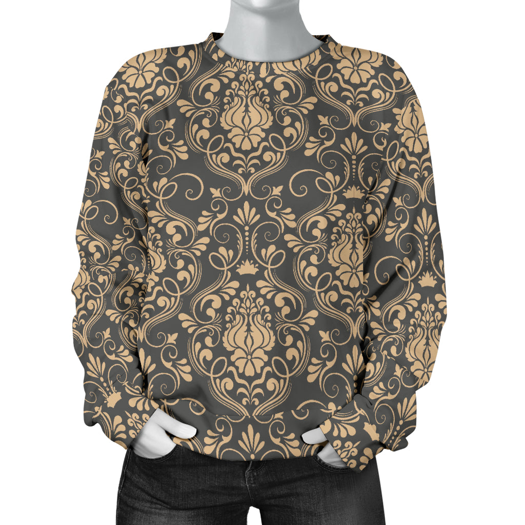 Damask Elegant Luxury Print Pattern Women Long Sleeve Sweatshirt