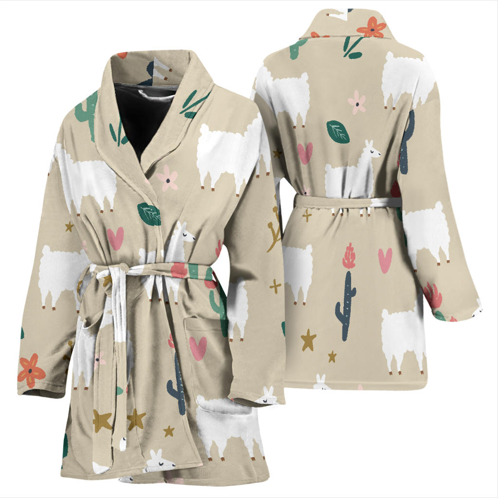 Llama Cactus Pattern Print Design 09 Women Bathrobe