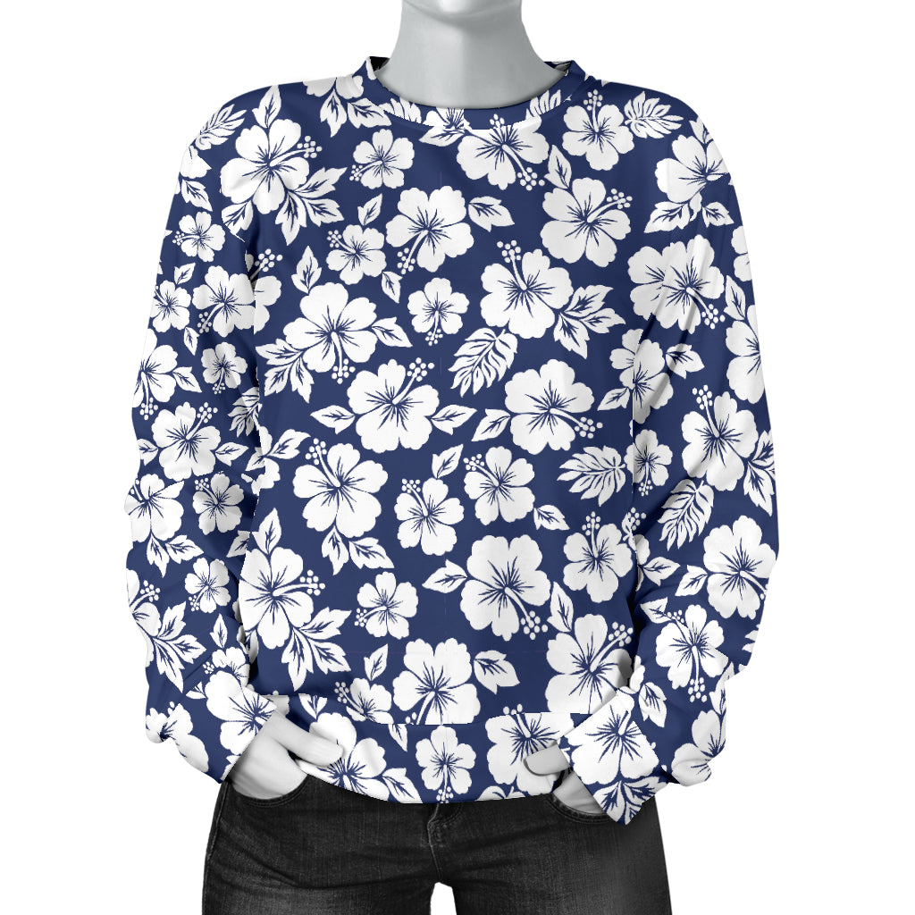 Hibiscus Blue Hawaiian Flower Style Women Long Sleeve Sweatshirt