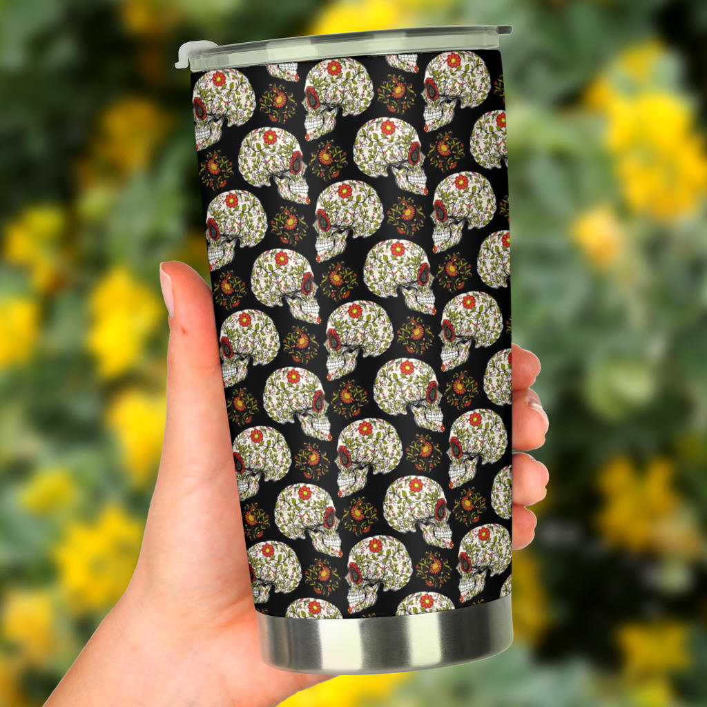 Sugar Skull Flower Design Themed Print Tumbler