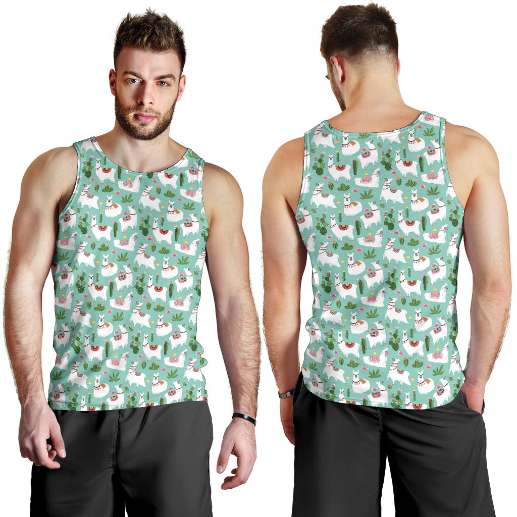 Llama with Cactus Themed Print Men Tank Top