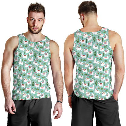 Llama with Cactus Themed Print Men Tank Top