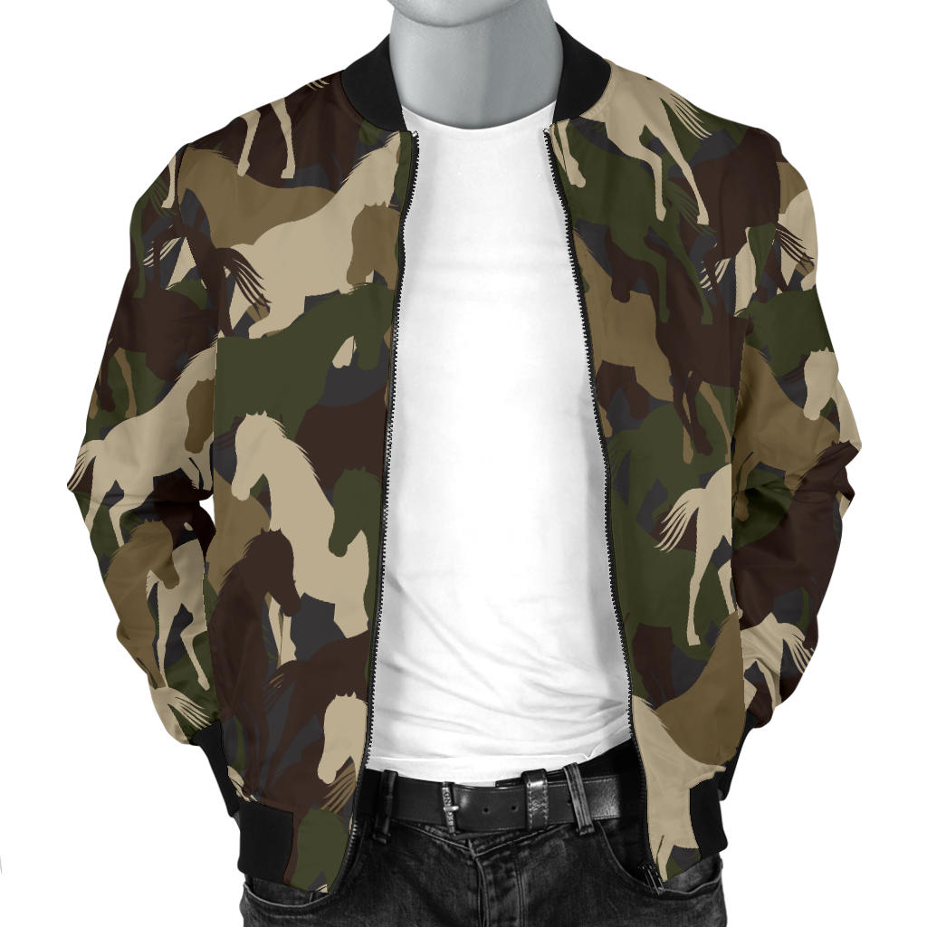 Horse Camo Themed Design Print Men Bomber Jacket