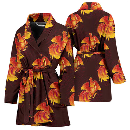 Rooster Pattern Print Design A04 Women Bathrobe