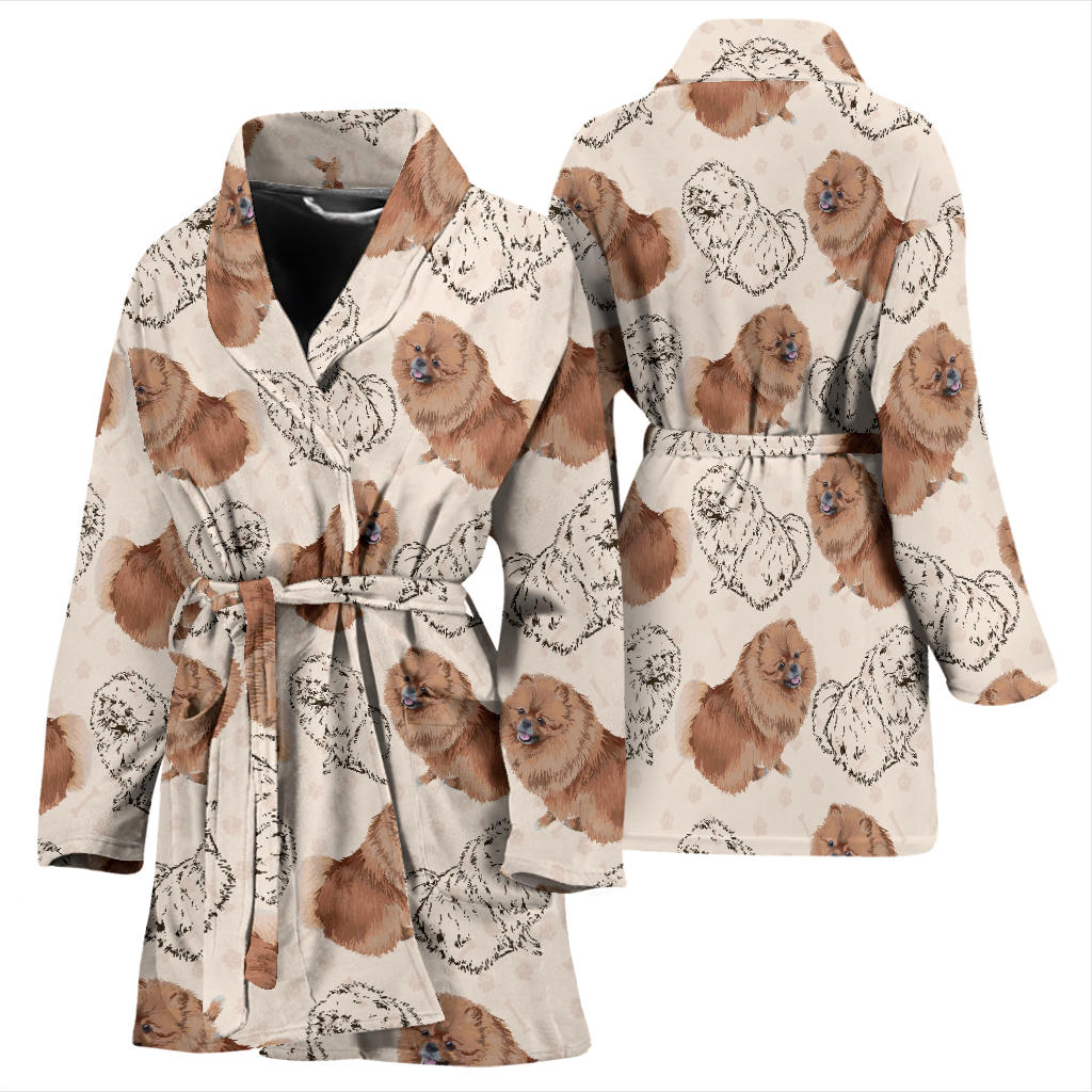 Pomeranians Pattern Print Design A01 Women Bathrobe