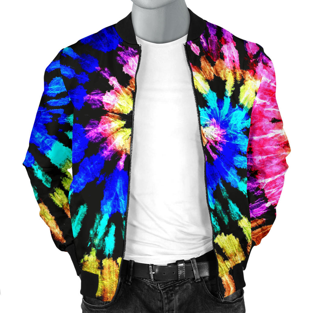 Tie Dye Rainbow Design Print Men Bomber Jacket