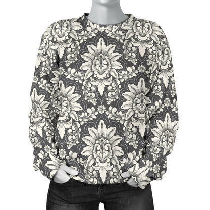 Damask Elegant Print Pattern Women Long Sleeve Sweatshirt
