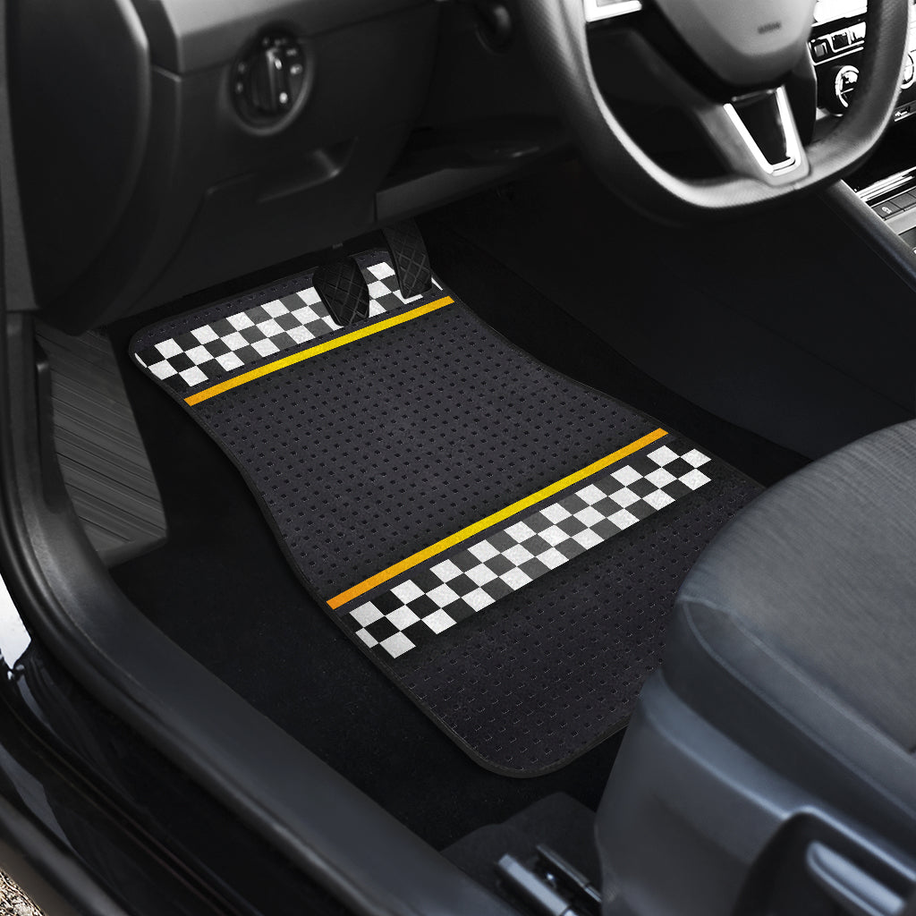 Checkered Flag Yellow Line Style Car Floor Mats Front Back